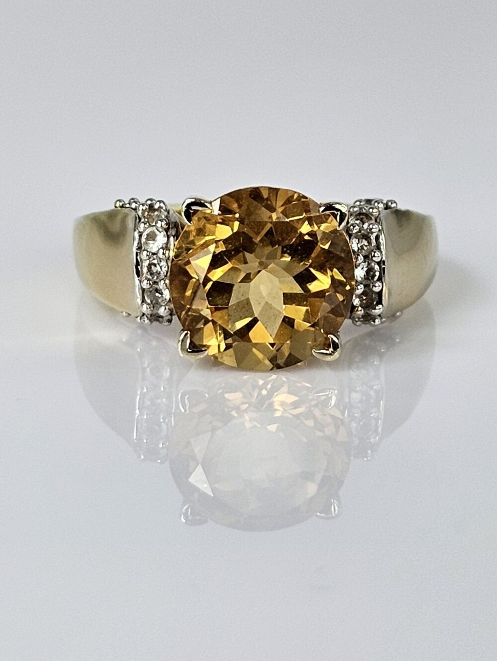 Genuine Citrine & White Zircon Ring 18K Yellow Gold Vermeil Sz 7!